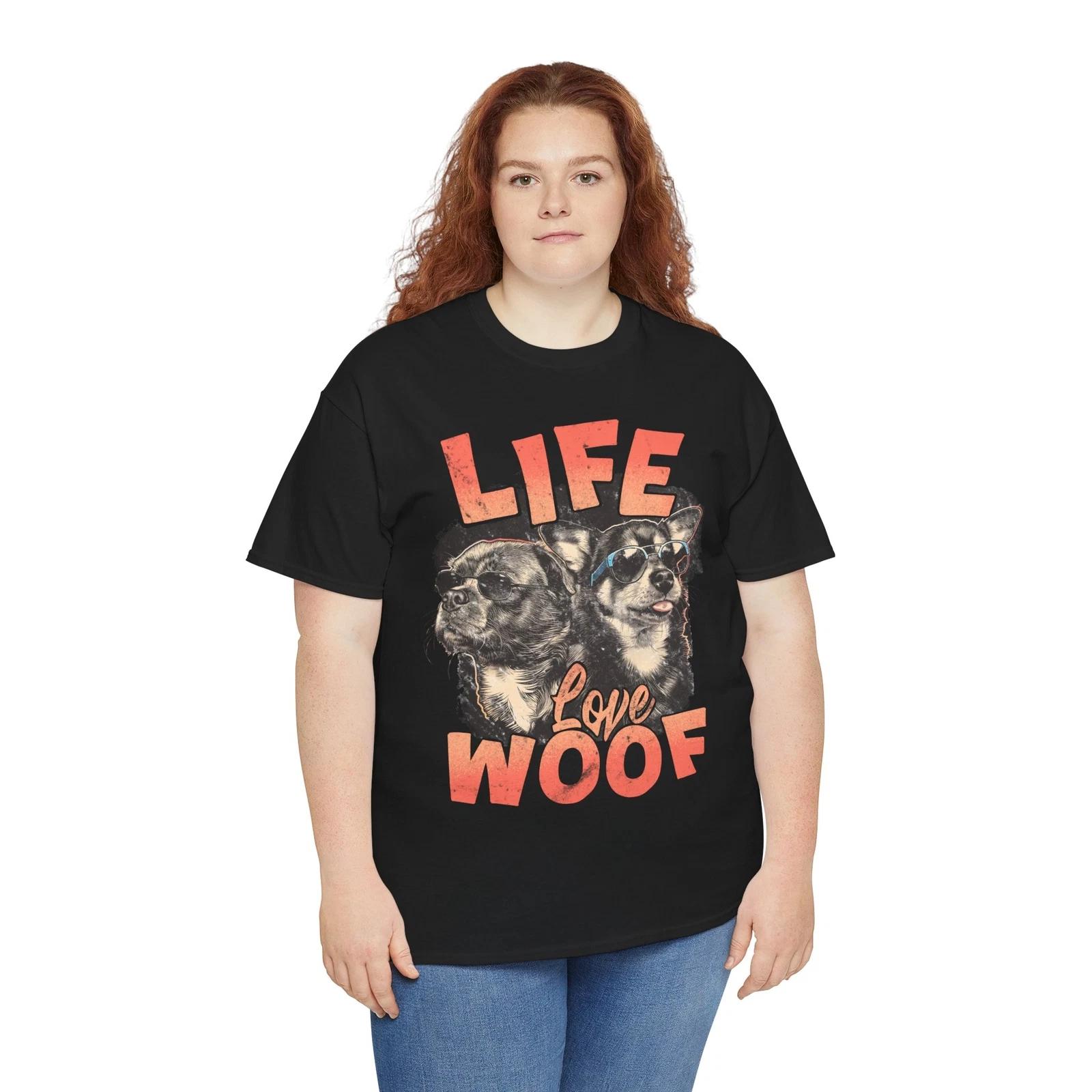 

Life Love Woof T-Shirt – Funny Puppy Lover Paw Print Graphic Tee | Dog Shirt XL