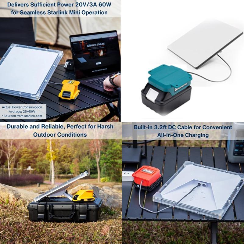 Battery Powered Charger for Starlink Mini Waterproof DC Barrel Jack For Dewalt/Milwaukee18V Li-ion for Outdoor and Emergency Use