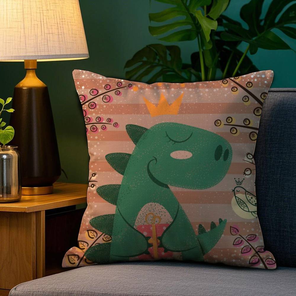 

Наволочка Плюшевая ткань Мягкая Двусторонняя печать Милый Мультяшный Динозавр Наволочка на диван Подушка для бросания 12x12Inch