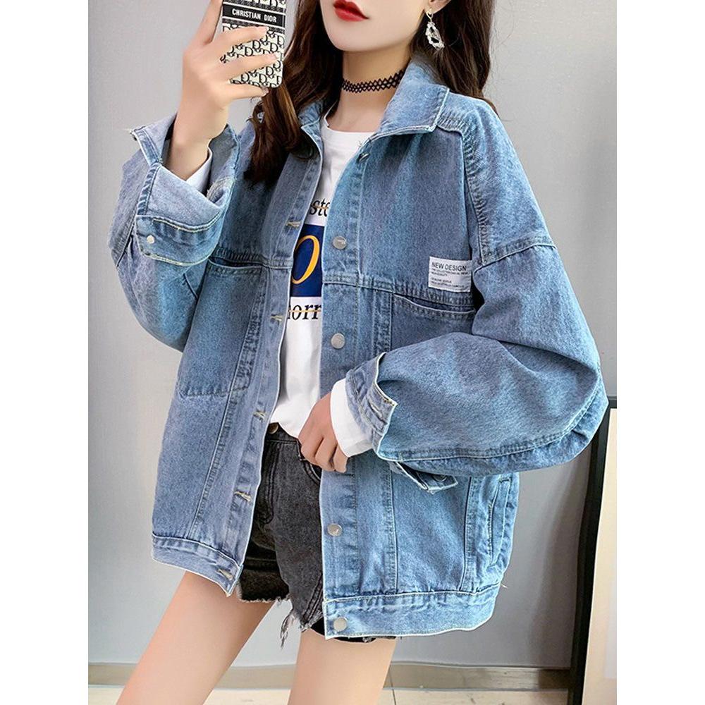 Women's Korean Style Loose Denim Jacket - Spring 2025 Trendy Baseball Uniform Outwear