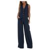 Completo in Lino da Donna - Completo 2 Pezzi Camicia Bottoni Scollo a V Senza Maniche Pantaloni Vita Alta Gamba Larga Set Coordinato