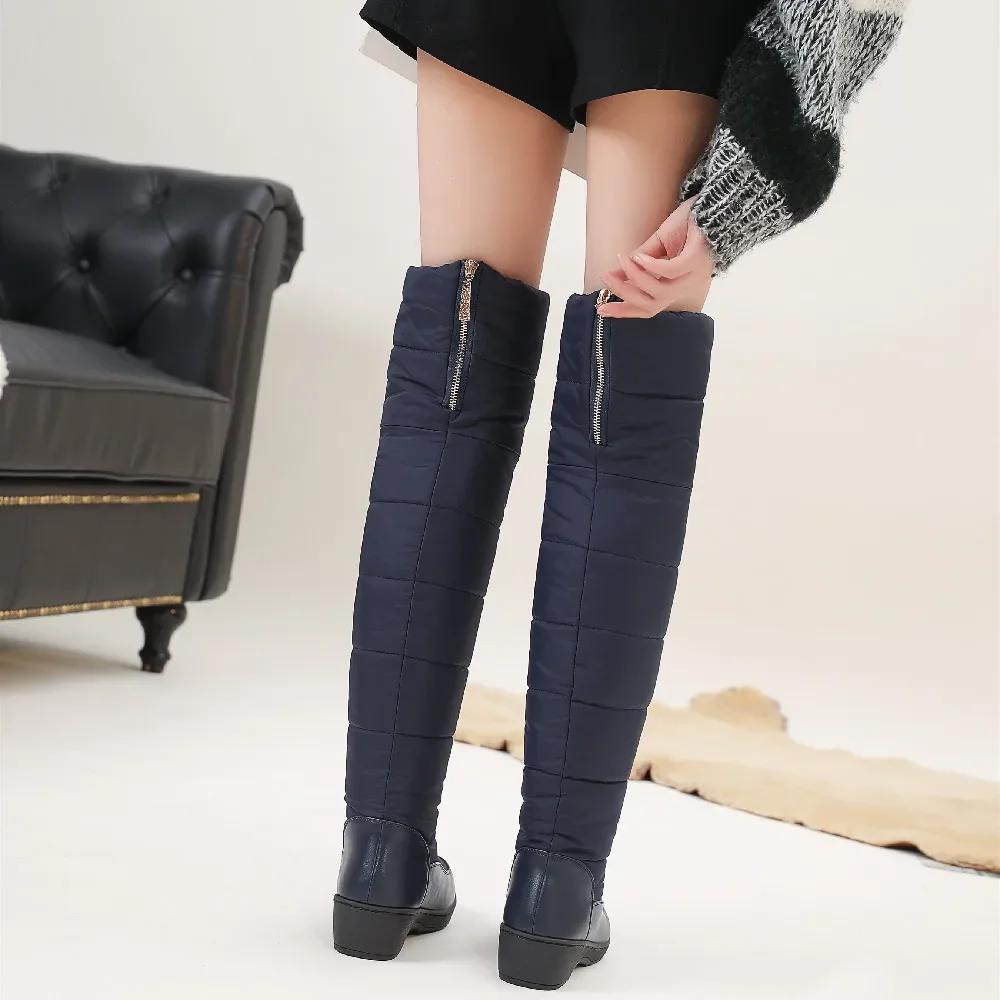 Winter Warm Down Women Over Knee Snow Boots Wedge Platform Heels Round Toe Casual Party Plush Sexy Lady Zipper Thigh High Boots