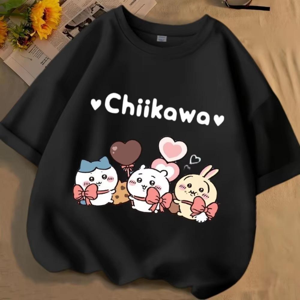 Chiikawa Cartoon Print Cotton Short Sleeve Round Neck Unisexs Tshirt Trendy Summer Cute Loose Fashion Unisexs Tshirt Tops