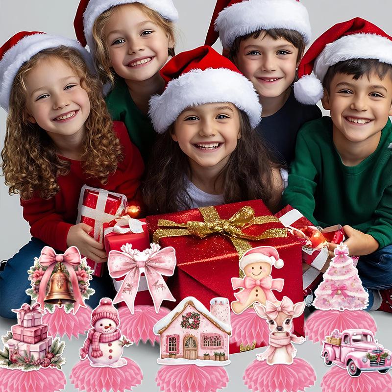 Pink Honeycomb Christmas Party Table Decorations Set