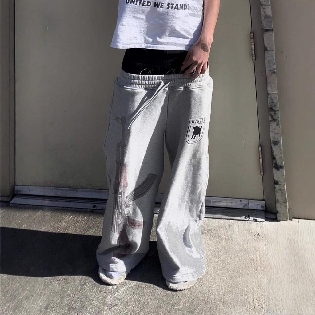 Unisex Doppelbund Gestickte Bedruckte Gerade Bein Jogginghose Street Hip Hop Stil Kordelzug Lässige Sporthosen Paar Locker Sitzende Schweißhosen