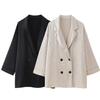 VAYLA Autumn Women Casual Blazer Coat Pants Set Long Sleeve Double Breasted Blazer + Wide Leg Trousers Lady Office Outfit