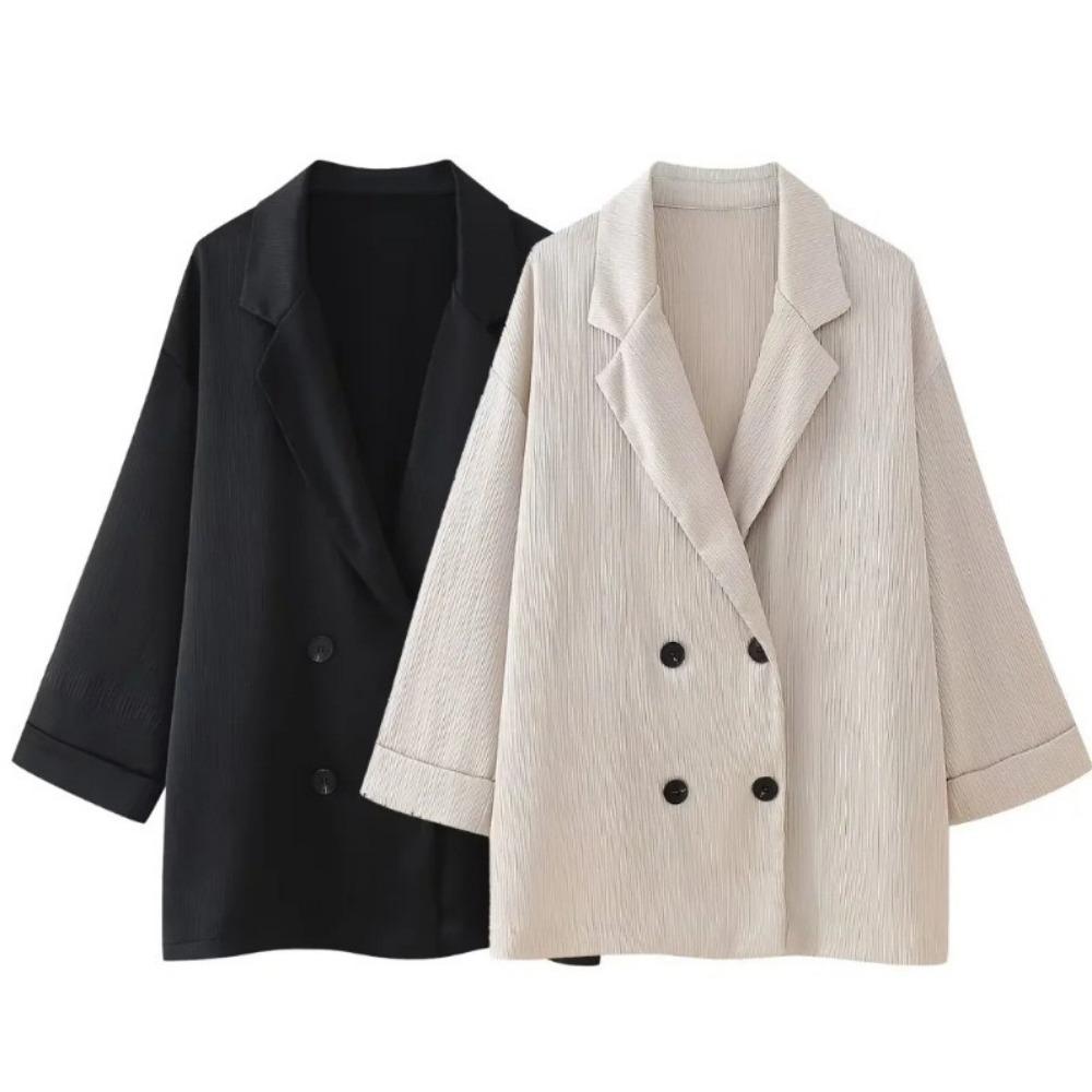 VAYLA Autumn Women Casual Blazer Coat Pants Set Long Sleeve Double Breasted Blazer + Wide Leg Trousers Lady Office Outfit
