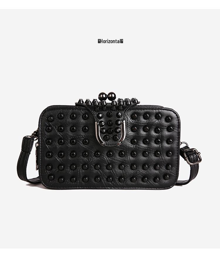 Gothic Style Textured Black Shoulder & Crossbody Bag with Rivets for Women