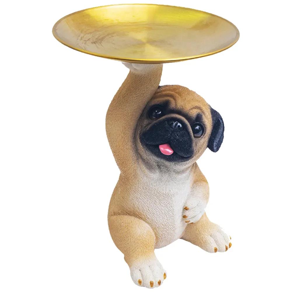 Adornos de Perro Pug Lindos Manualidades de Resina Estatua Decorativa de Perro Pug Widget Versátil de Perro Pug Plato Decoración para Sala de Estar Pasillo Hogar