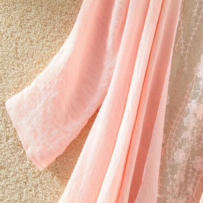 Dam Bomull och Lin Spets Solskydd Tunn Kofta Strand Mellanlång Plus Size Sjal Lös Topp