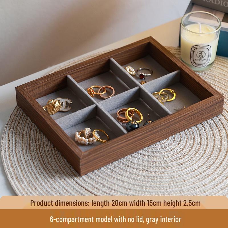 High-End Walnut Wood Grain Flip-Top Jewelry Box – Dustproof, Anti-Oxidation Ring Display