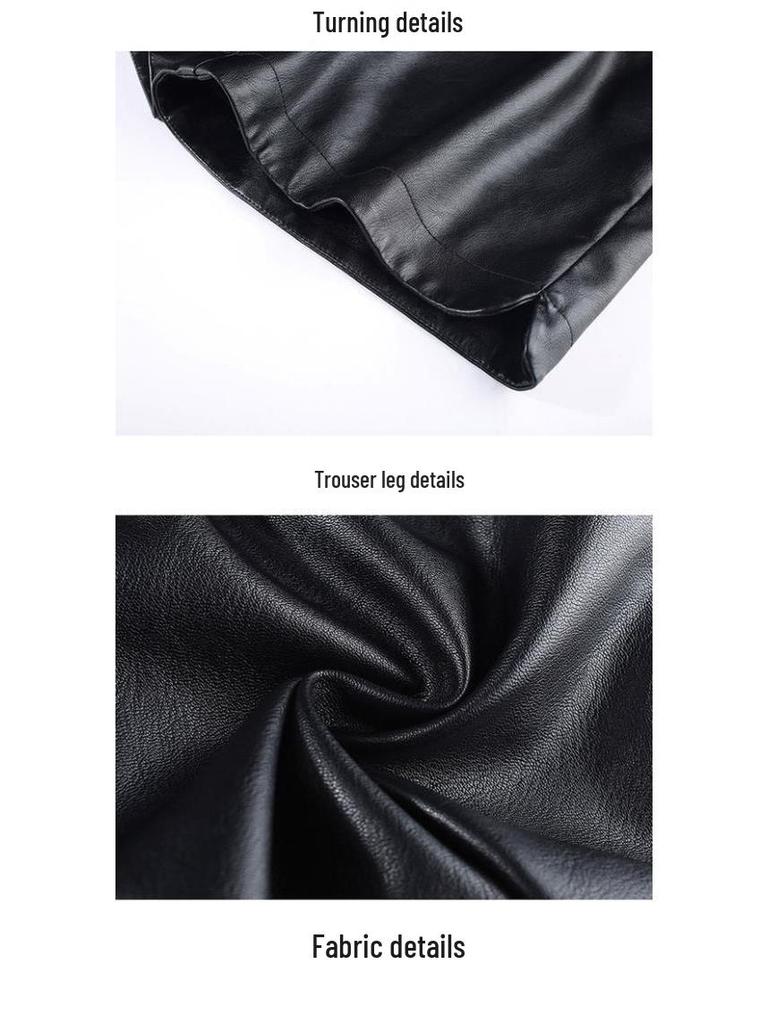 2026 New Women's PU Leather Wide-Leg Shorts, Elastic Waist & Slimming Base Layer, Plus Size Bootcut Pants for Spring/Autumn.