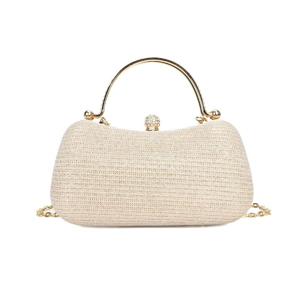 Gold Bright Silk Circular Evening Bag Women Banquet Clutch Rhinestone Decor Chain Shoulder Bags Luxury Female Party Handbags