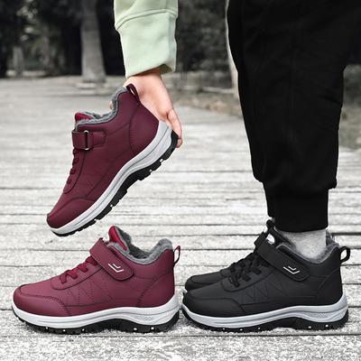 Botines casuales para mujer, antideslizantes, con cordones, forro de piel sintética, zapatillas altas, zapatos cálidos de invierno para caminar y hacer senderismo, botines de nieve con forro de felpa para mujer