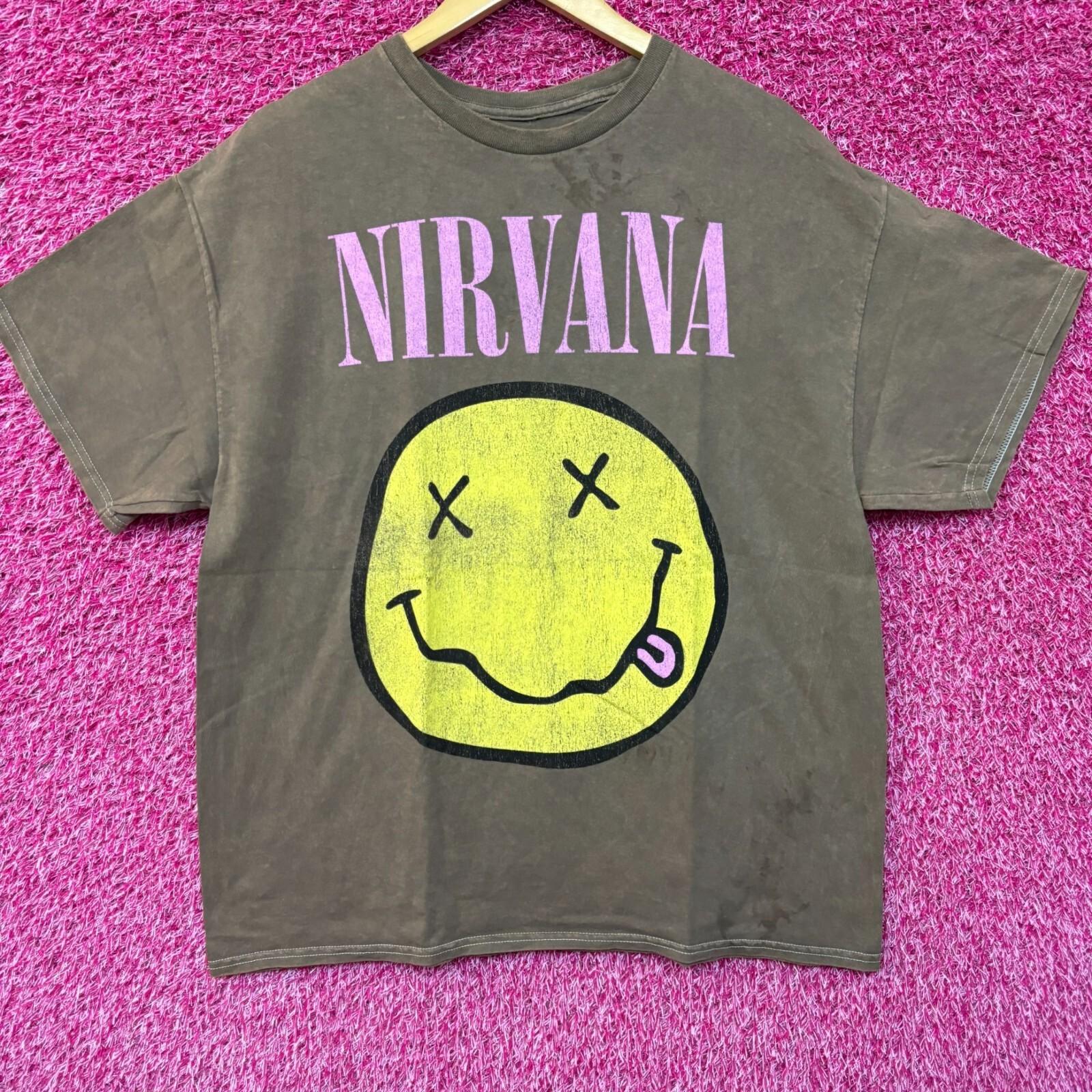 Футболка Nirvana Never Mind с принтом Smiley Face, минеральная стирка, размер L S