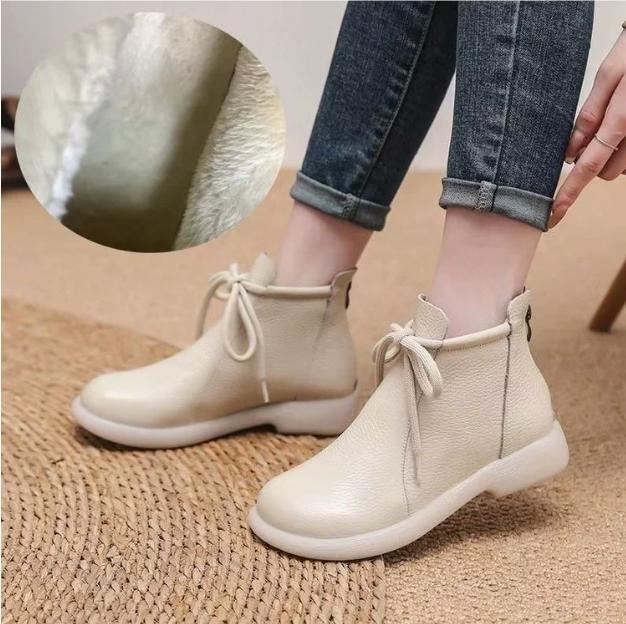 Stile Retro Autunno Stivali in Vera Pelle Piatti Antiscivolo Comodi Versatili Stivali da Donna Stivaletti Scarpe di Tendenza