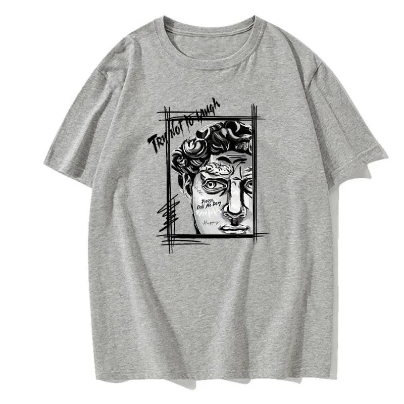 Creative Sculpture Expression Text Design Men's Cotton Top Round Neck Cotton New T-shirt Fashion Loose Clothes Summer New Top