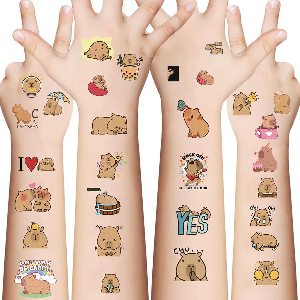 Cartoon Cute Capybara Tattoo Sticker Waterproof Party Party Gift Funny Fun Face Sticker Can Be