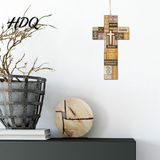 Spiritual Gift for Women Easter Wooden Cross Ornament Rustic Hanging Pendant with Hemp Rope Religious Keepsakes Wall Decor Home Decoration,