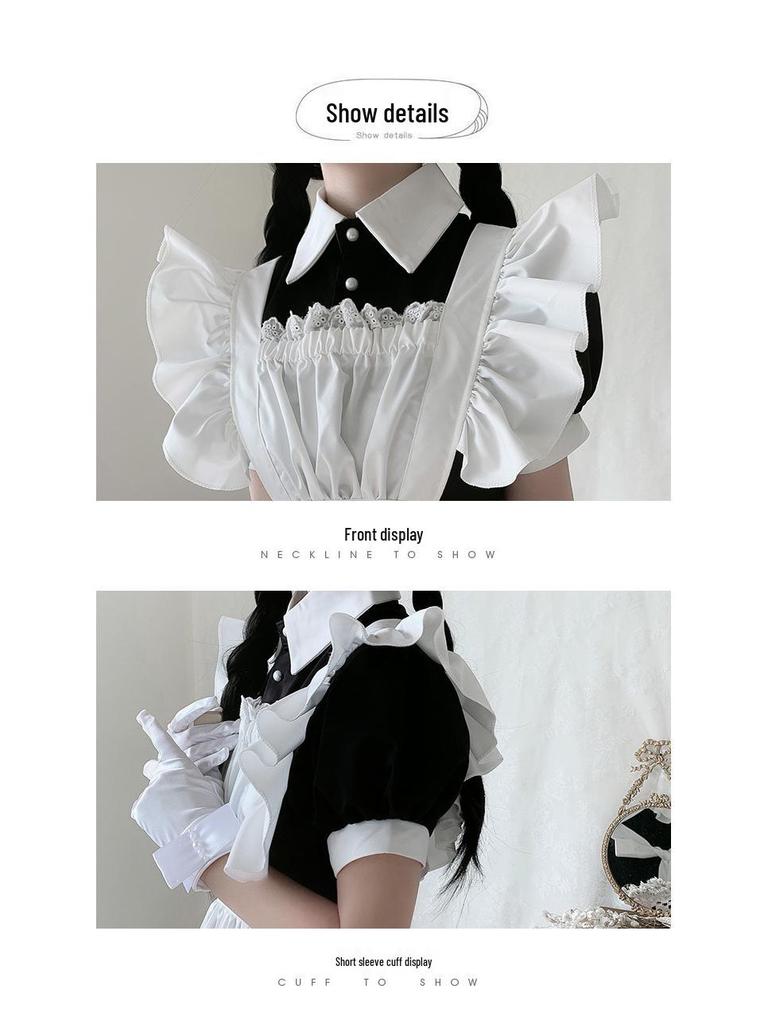 Japanisch inspiriertes Schwarz-Weißes Schuluniform-Maid-Kleid