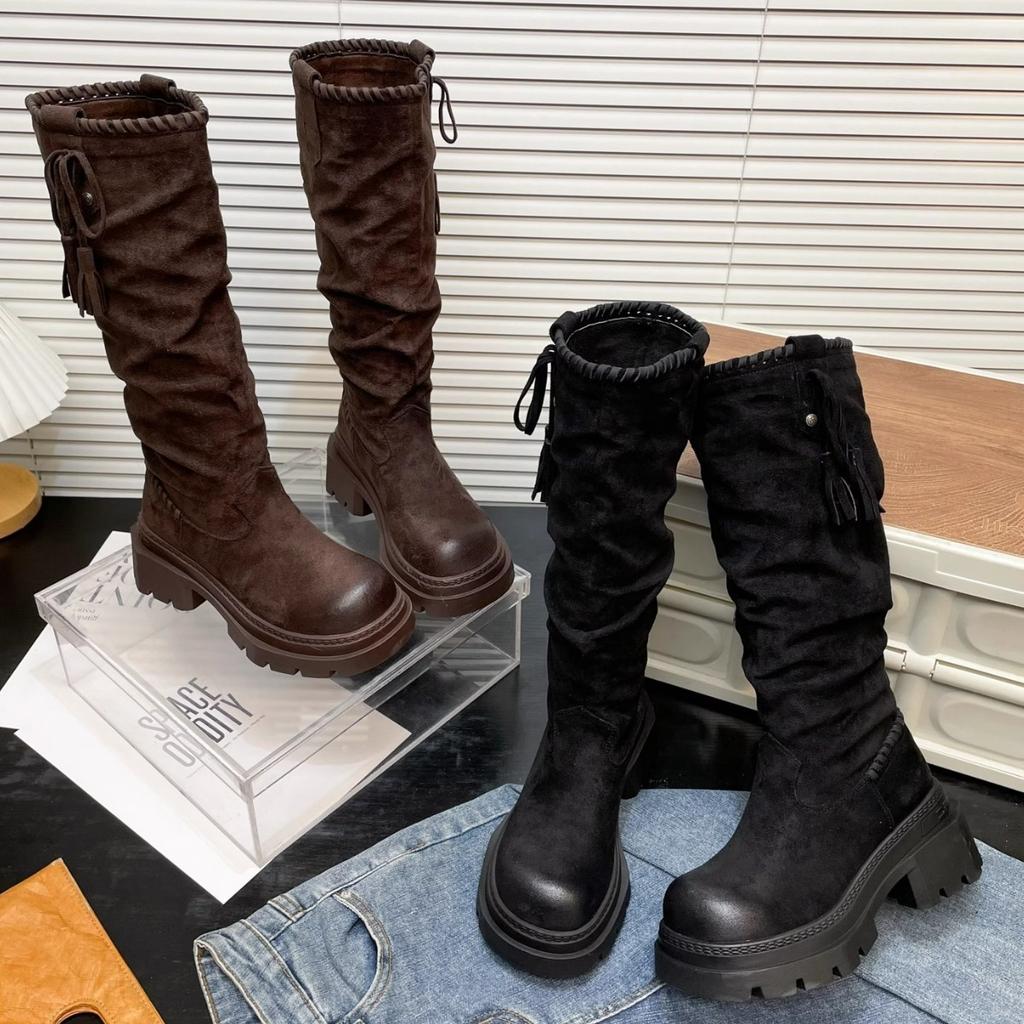 Suding Home! Fashion Versatile Platform Knight Boots Women's Autumn 2025 New Retro Skinny Long Pile Boots