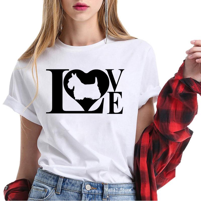Cute Cartoon T-shirts for Women Harajuku Kawaii Scottish Terrier Animal Print Tee Shirt Femme Summer Cute Tops Dog Lover T Shirt