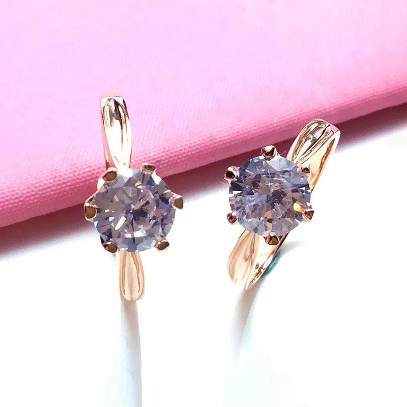 Purple Gold Zircon Ring, Simple Diamond-Set Wedding Ring, Rose Gold-Plated 6-Claw Adjustable Ring.