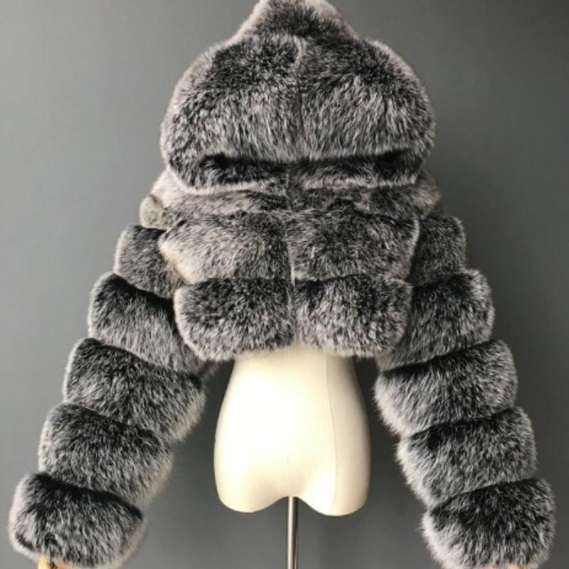 Women's High-quality Furry Faux Fur Coats and Jackets Women's Fluffy Tops and Hooded Winter Fur Jackets