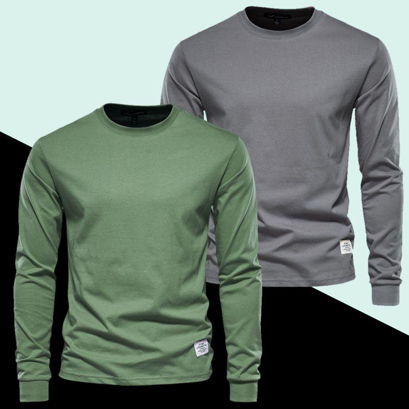 100% Cotton Spring Men T Shirt Fashion O-neck Long Sleeved Cotton Mens Tshirts High Quality  Man T-shirt Solid Color Simple Style