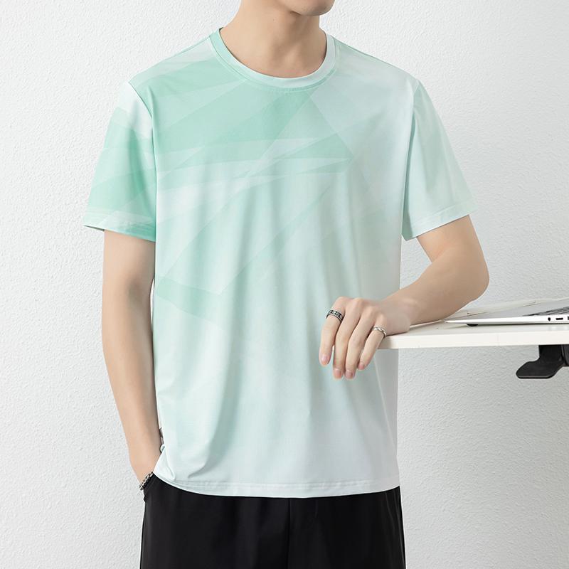 

Summer Men s Half Sleeve Men s Fashion Round Neck Ice Silk T-Shirt 2XL зелёный