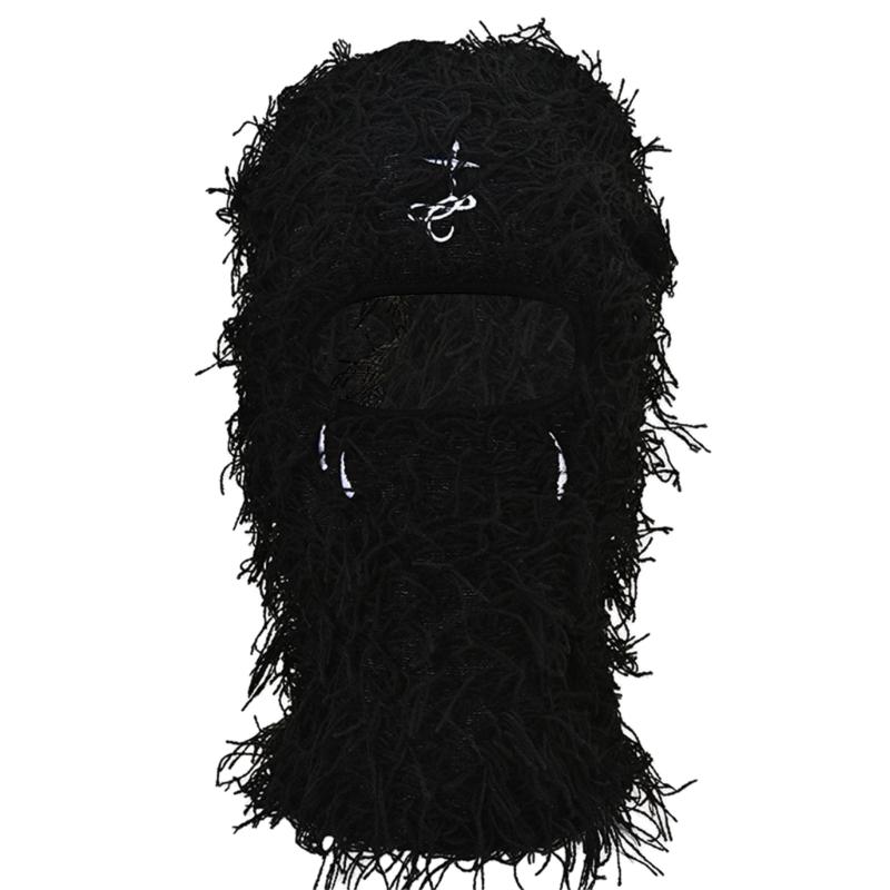 Adult Embroidered Pattern Balaclava Elastic Windproof Neck Protect Hat with Exposed Eyes Hole Winter Cycling Skiing Hat