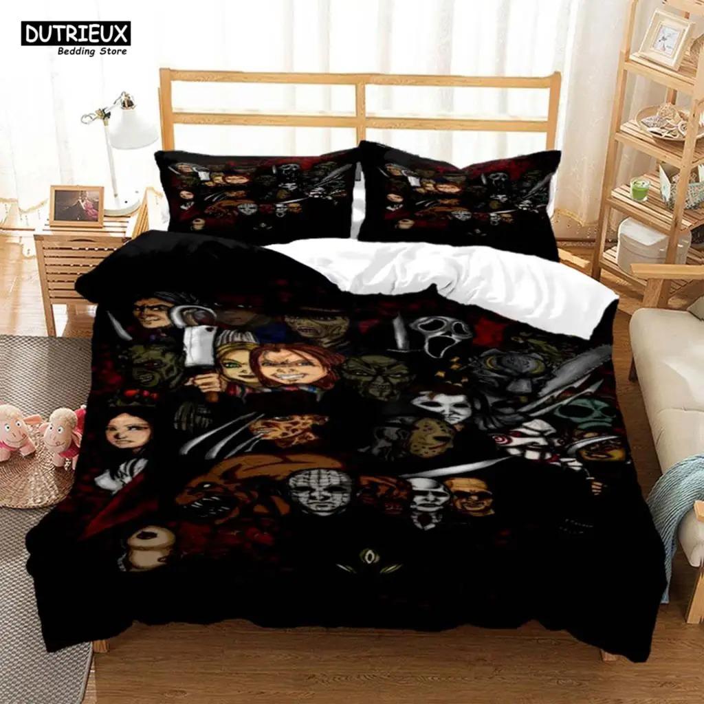 Funda Nórdica con Estampado de Payaso de Película de Terror de Halloween Funda de Almohada Juego de Ropa de Cama para Cama Queen Juego de Ropa de Cama de Lujo Personalizado Ropa de Cama Personalizada