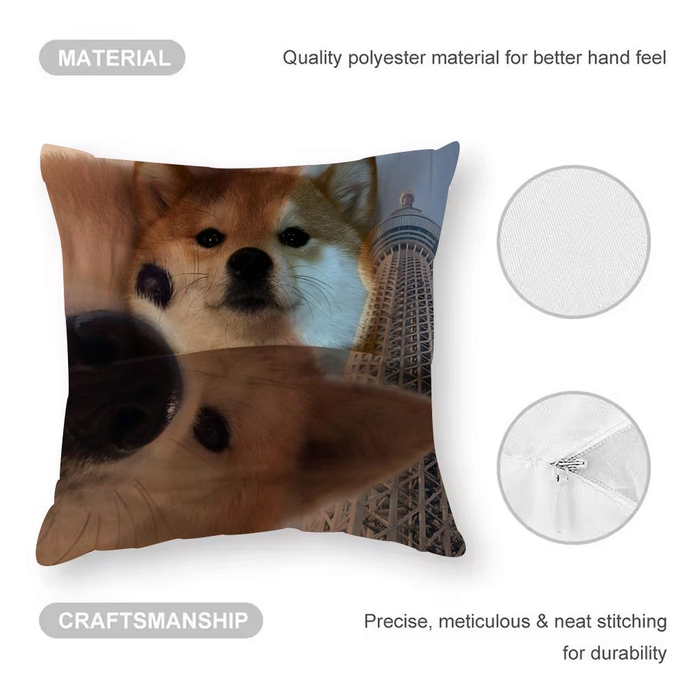 Cute Shiba Inu Cushion Cover Anti-dustmite Pillowcase Invisible zipper silky short plush Sofa cushion cover