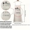 Printed Polyester Bib Apron Lightweight With Front Pocket Washable Kitchen Work Apron For Household Cooking Catering Restaurant Use
