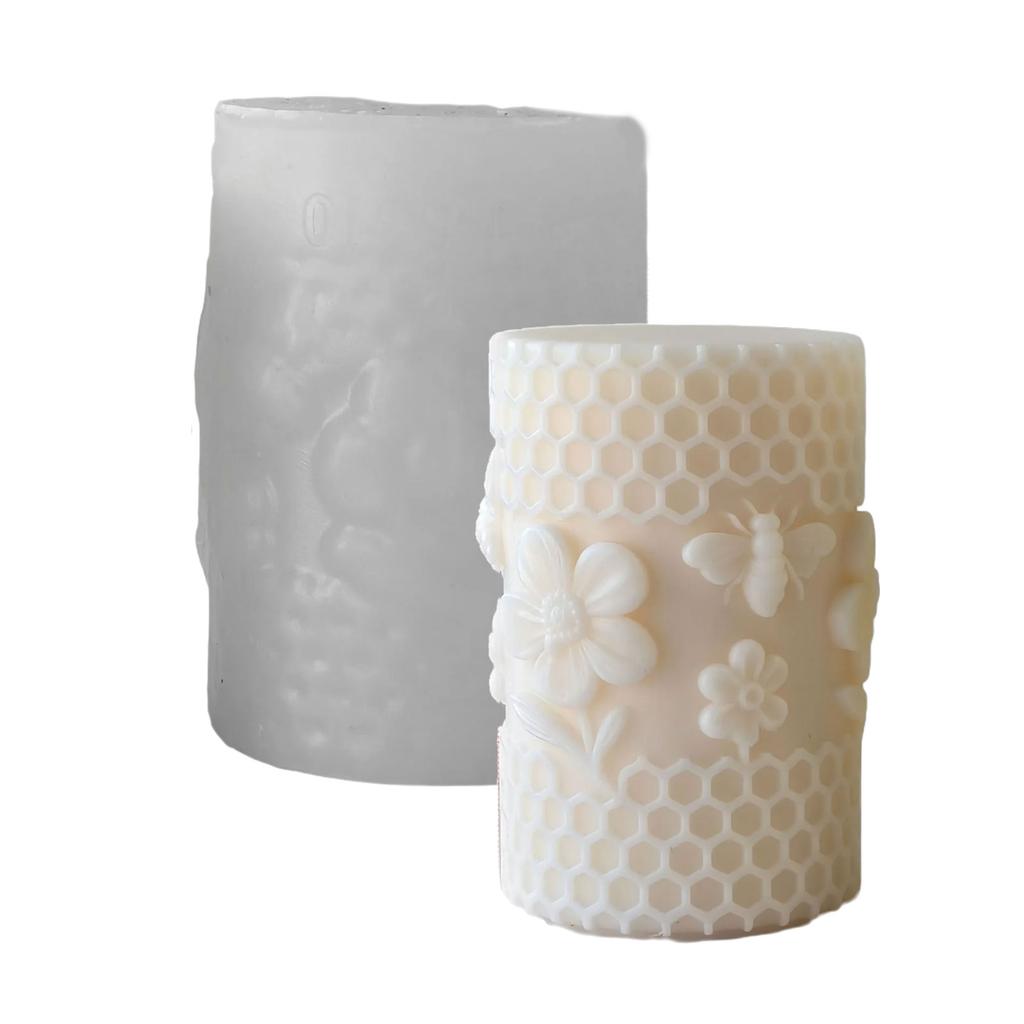 Embossed Honeycomb Candle Molds Cylinder Candle Silicone Molds for Epoxy Resin Making Candle Soap Gypsum Silicone Molds
