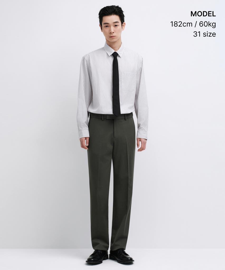 MUSINSA STANDARD Semi-Wide Hidden Banding Slacks [Dusty Khaki]