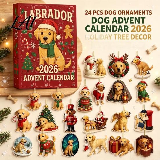 Christmas Tree Hanging Decor 2026 Labrador Advent Calendar 24 Days 2D Flat Acrylic Dog Ornaments Countdown Collectible Cute Festive Pendants