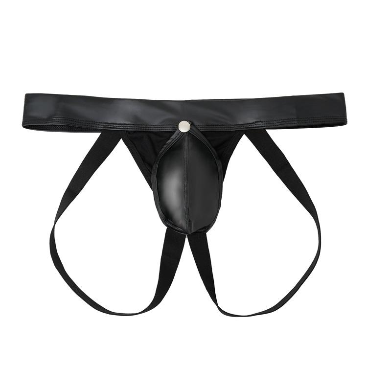 Men's Sexy Leather T-back Underwear with Pouch