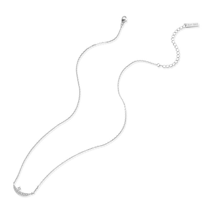 Kenjie S925 Sterling Silver Moon Zircon Clavicle Necklace – Korean Designer Style
