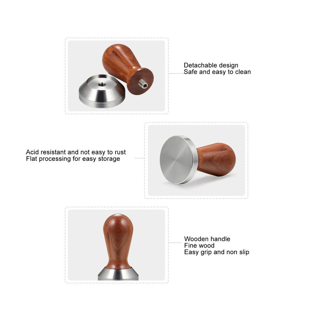Detachable Coffee Tamper Wooden Handle Coffee Powder Hammer Coffee Press Tamper  Coffee Making 53mm