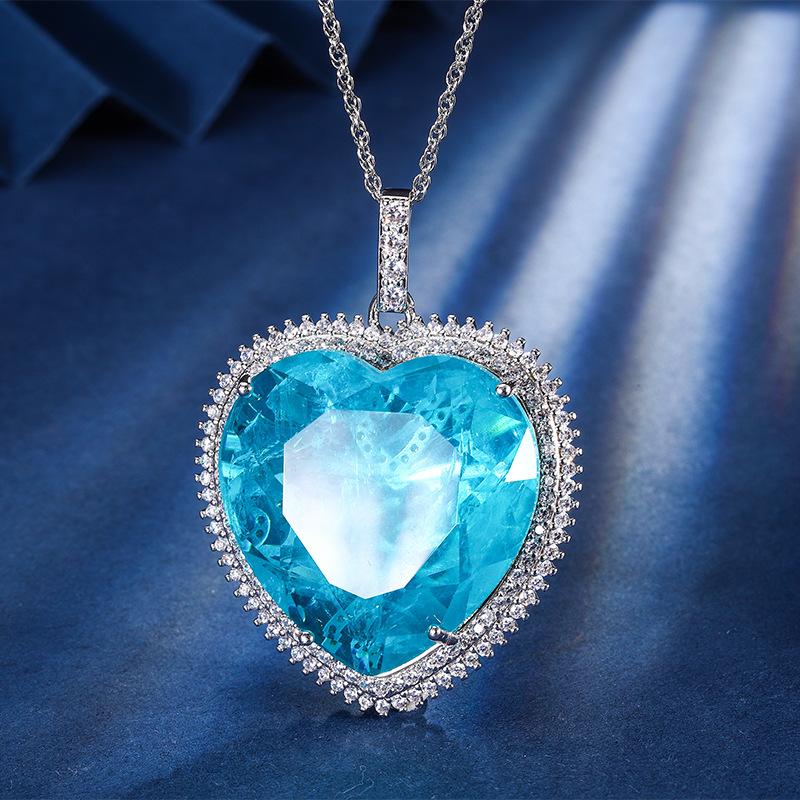 Jewelry Classic Vintage Sweater Chain Big Heart Colored Treasure Pendant Necklace Main Stone 32 * 32
