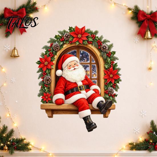 Seasonal Balcony Glass Decor Santa Claus Wall Sticker, Waterproof Removable PVC Decal, Easy Install Window Murals Decorative Art for Doors And