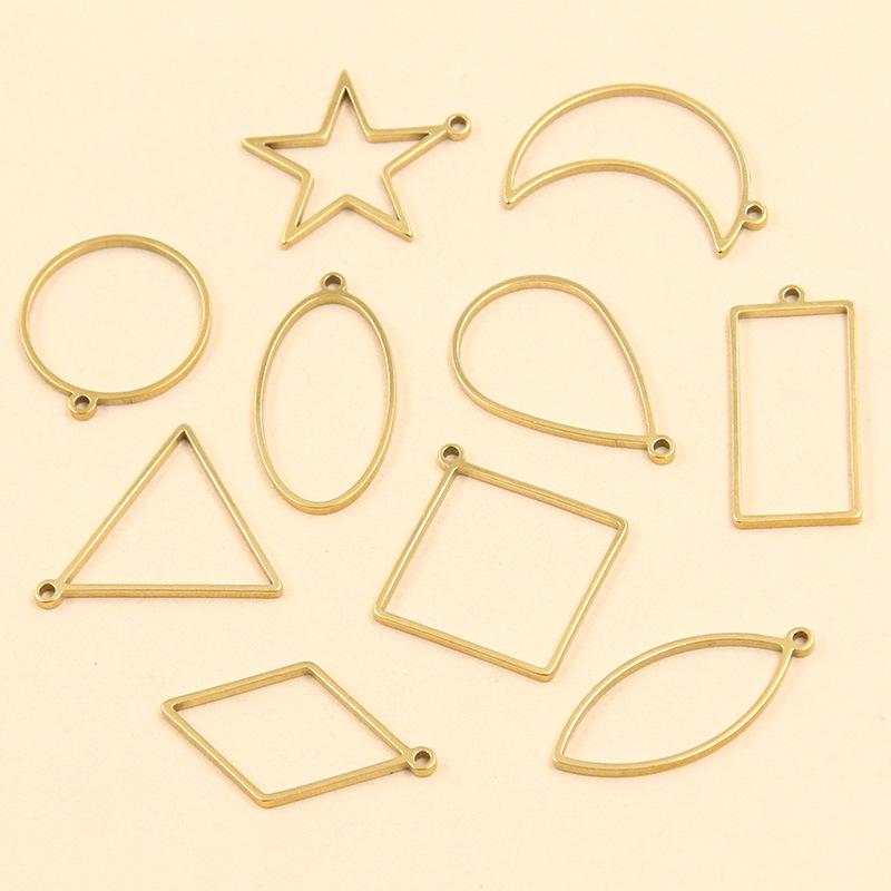 Stainless Steel Geometric Charm Molds: 10 Models & 2 Colors - Pentagram, Rhombus, Circle, Water Drop, Moon Pendants