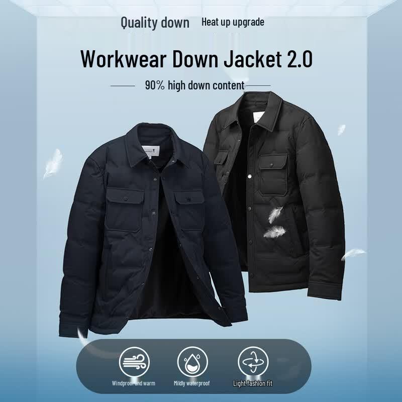 Men's Fashion Lapel Workwear 90% White Duck Down Jacket