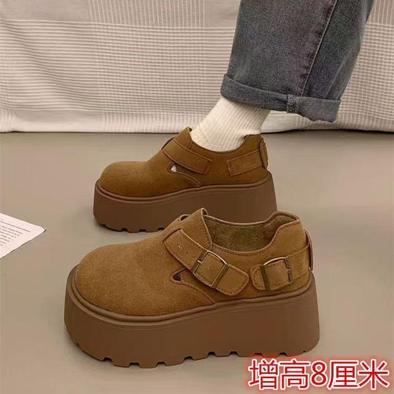 Small man increases height and ugly cute shoes 2025 autumn and winter new popular big head all-inclusive thick sole one pedal loafer single shoes