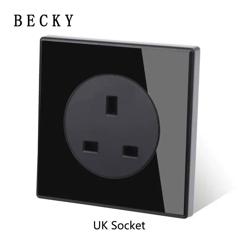 Black Tempered Glass Wall Switch Panel Led European 16a Socket Retro Toggle Light Switch Eu Uk Standard 2usb Socket 1Gang-4gang
