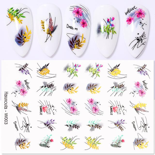 1pc 3D Nail Stickers Spring Summer Natural Flower Leaves Simulation Dried Flower Dragonfly Nail Applique Water Slides Decoration