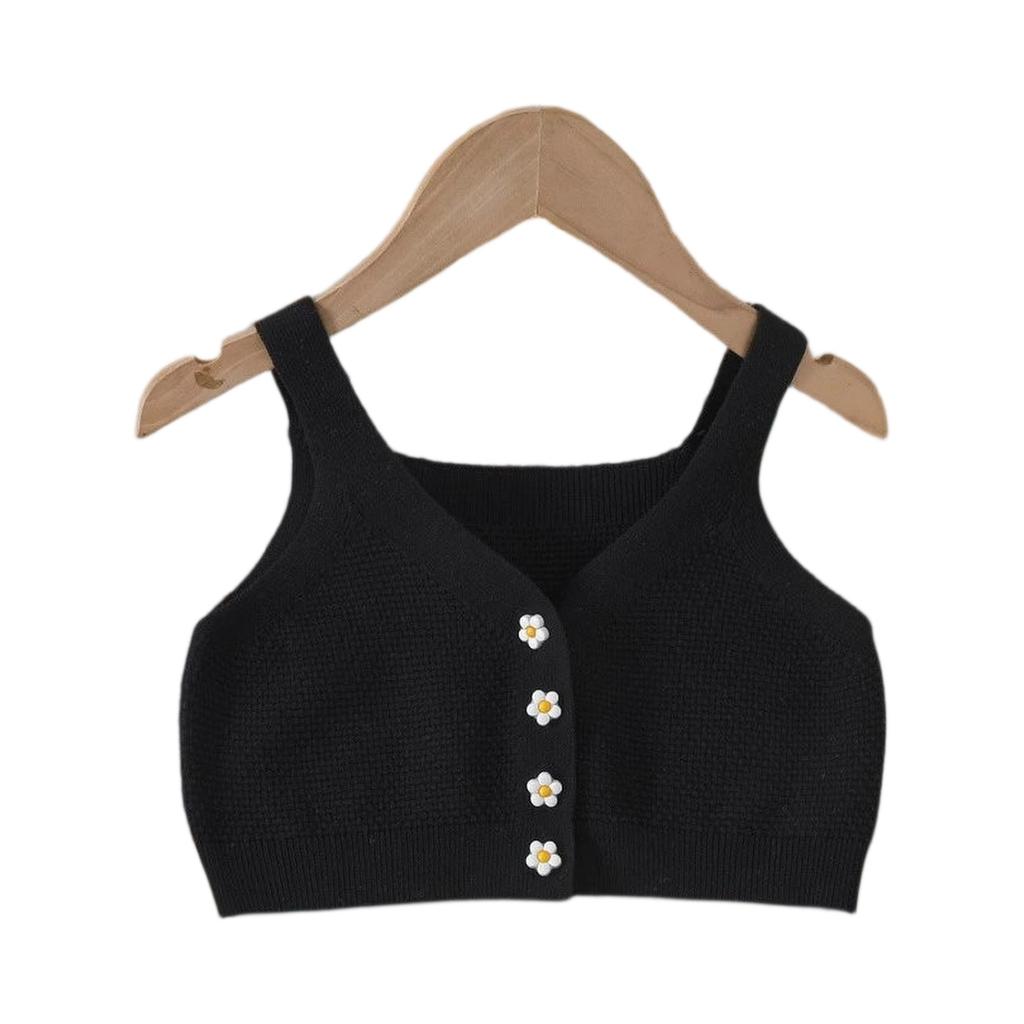 Lány Kötött Ujjatlan Felső Virágos Gombokkal - Gyerek Ruha