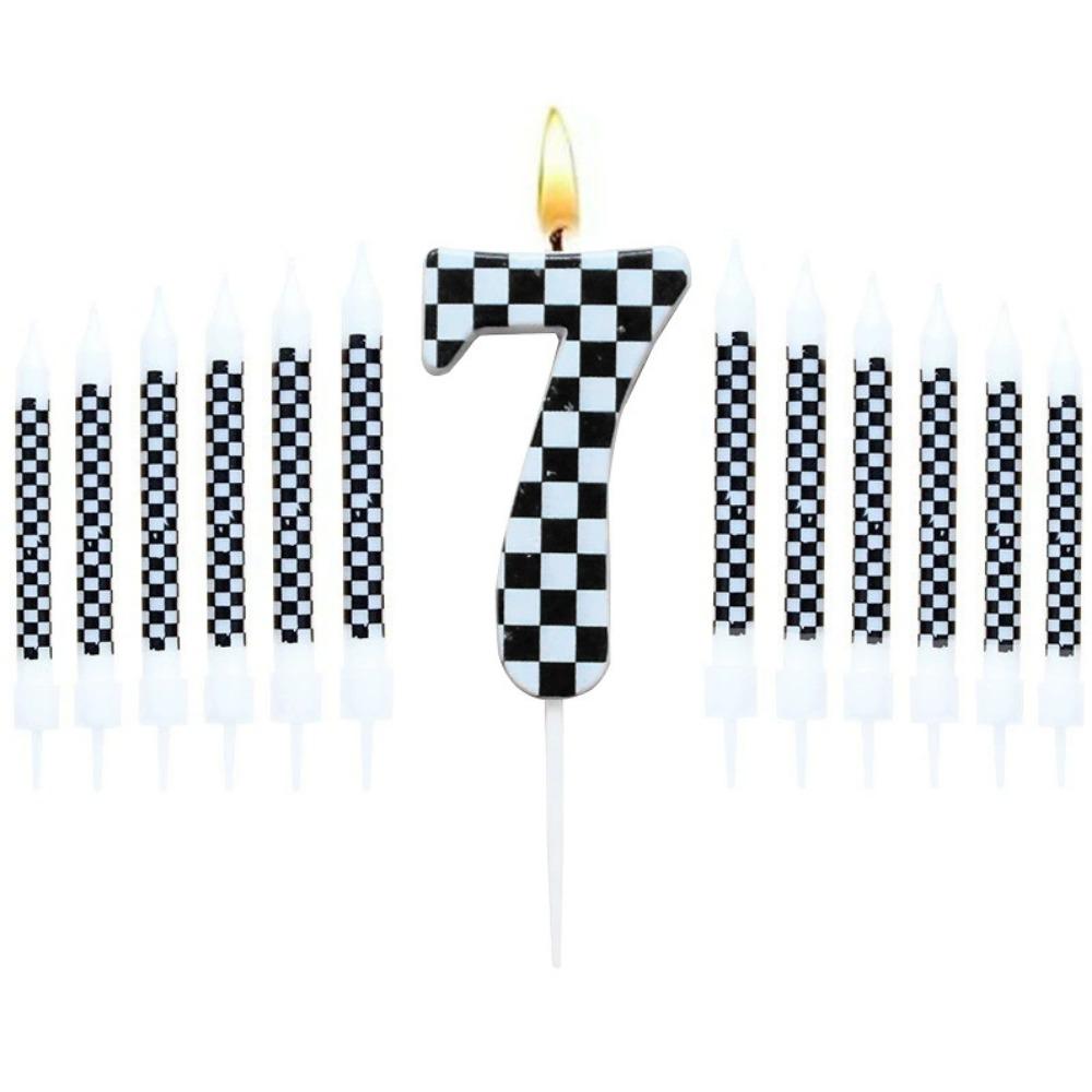 13 Pcs Racing Cars Themed Birthday Candles 12DoubleWhite Race NumberCheckered Candle Cake Topper for Racing Car Party
