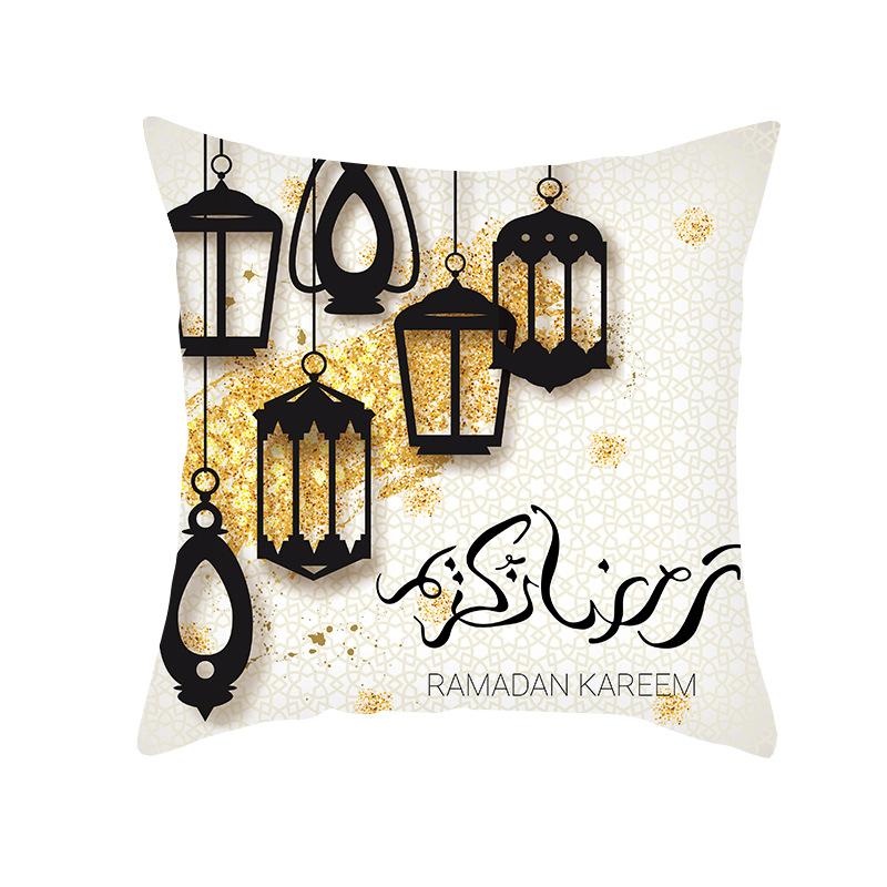 Home Decor Ramadan Kareem Lantern & Crescent Pillow Covers Pattern Cushion Cover Suitable For Sofa Bedroom Car Pillow Cover